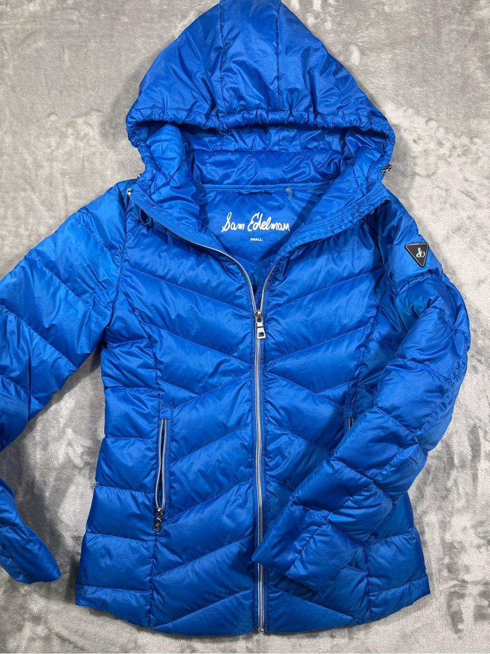 Sam Edelman Jacket Coat Women S Puffer Quilted Insulated Down Blue Hood